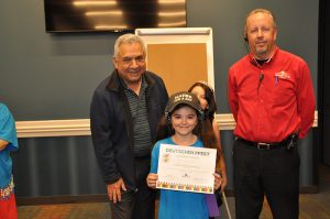 Pictured is Mayor Victor Gonzales, Deutschen Little Miss Pflugerville Peyton LeJuene, our sponsor Spare Time's Stefan Cox with the Deutschen Pfest coloring contest winners.